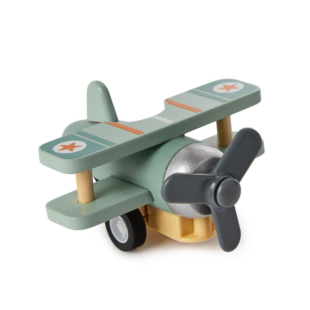 Wooden Vintage Biplane Pullback Toy