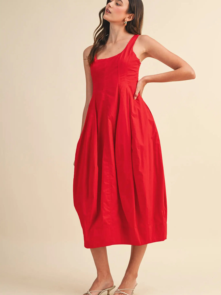 Red Tulip Hem Midi Dress