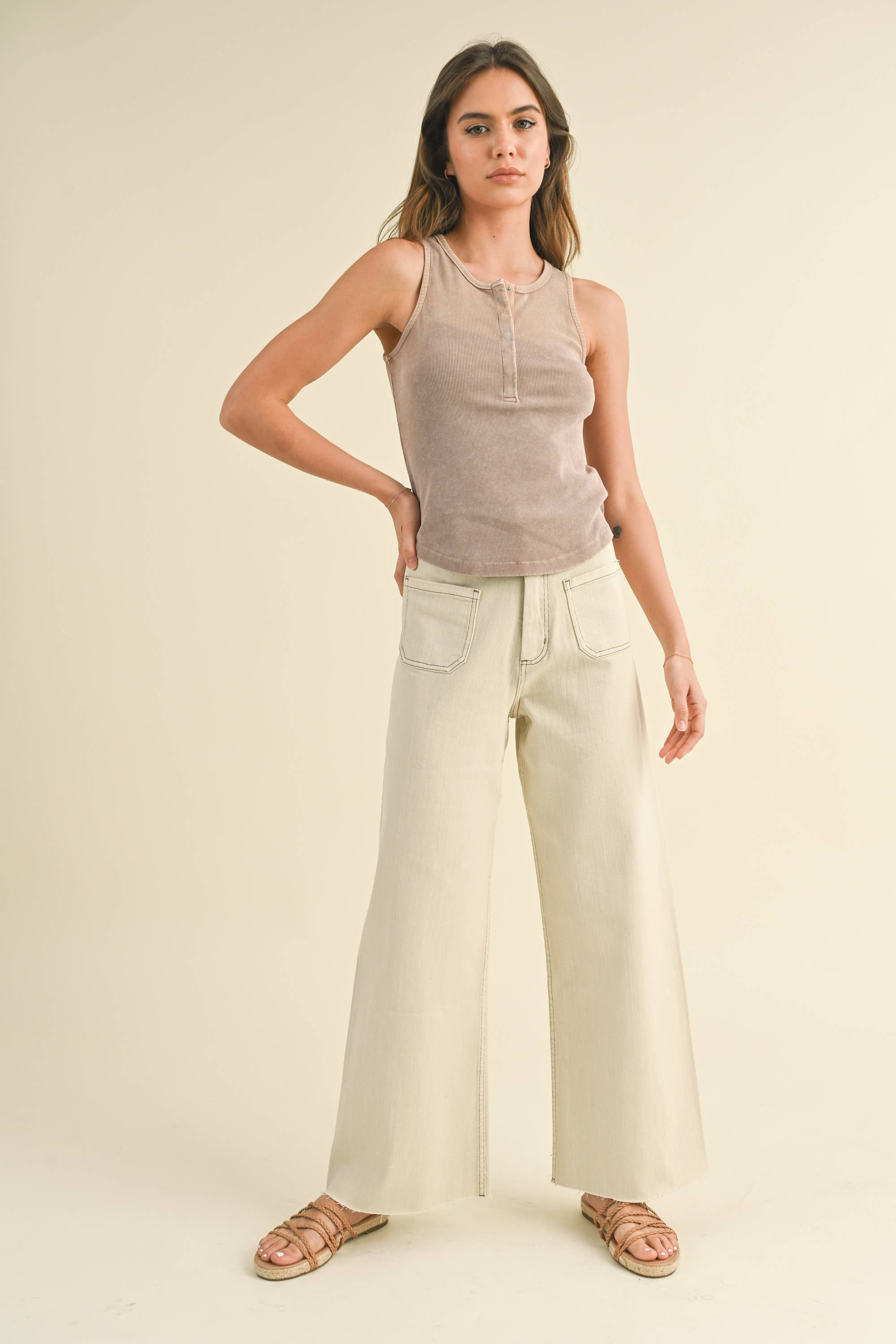 Straight Wide Leg Pants with Front Pocket