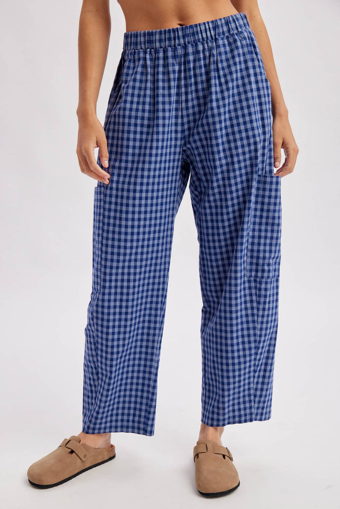 Plaid Patch Pocket Pants in Blue Navy
