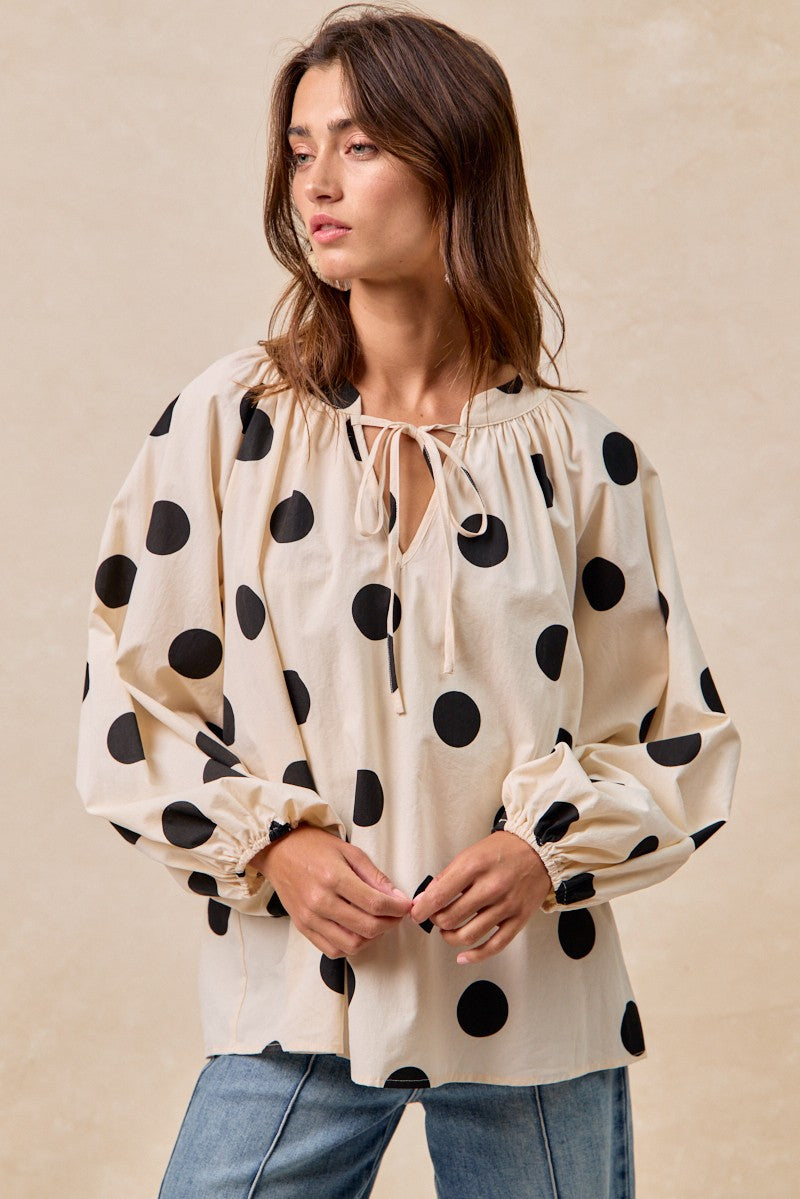 Polka Dot Exaggerated Balloon Sleeves Top