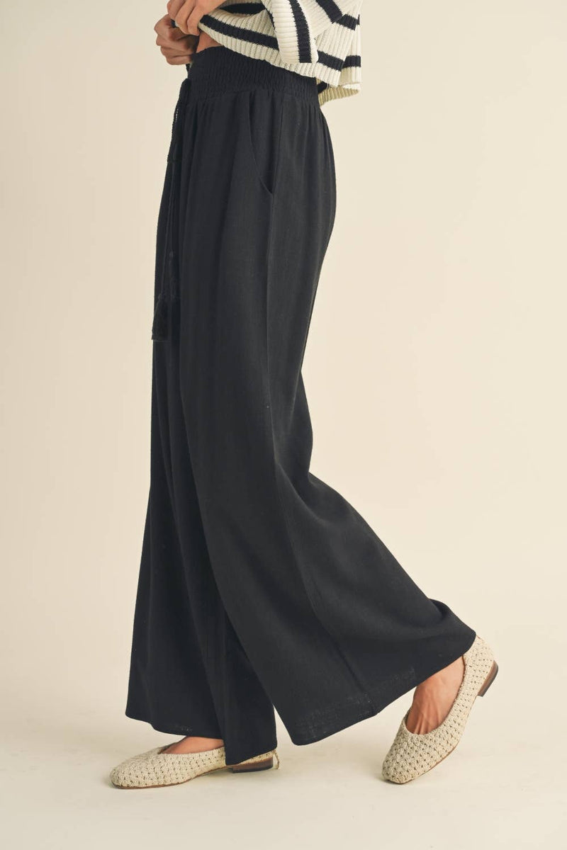 Cotton Linen Smocked Waist Pants