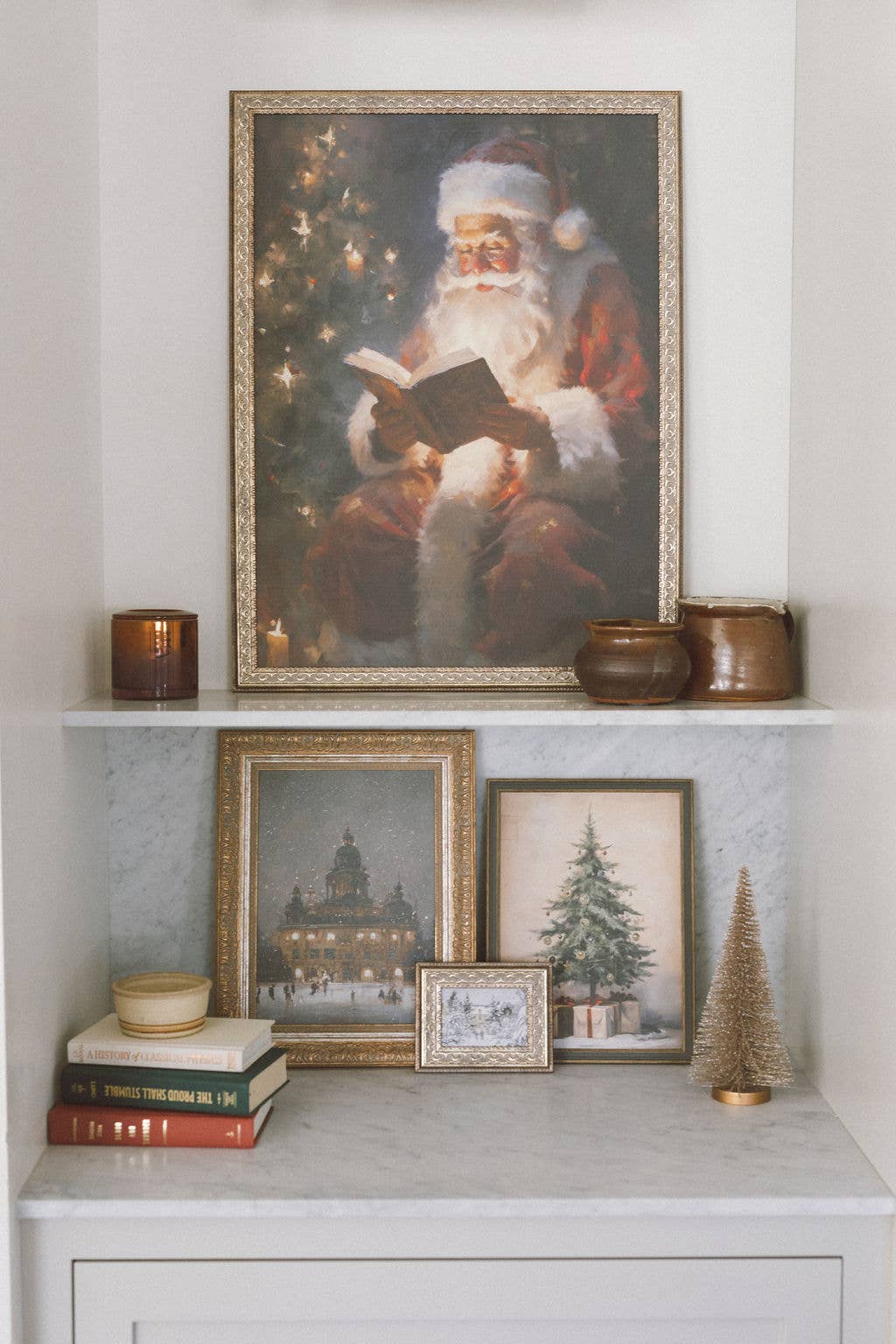 Christmas Tree with Presents Framed Antique Art