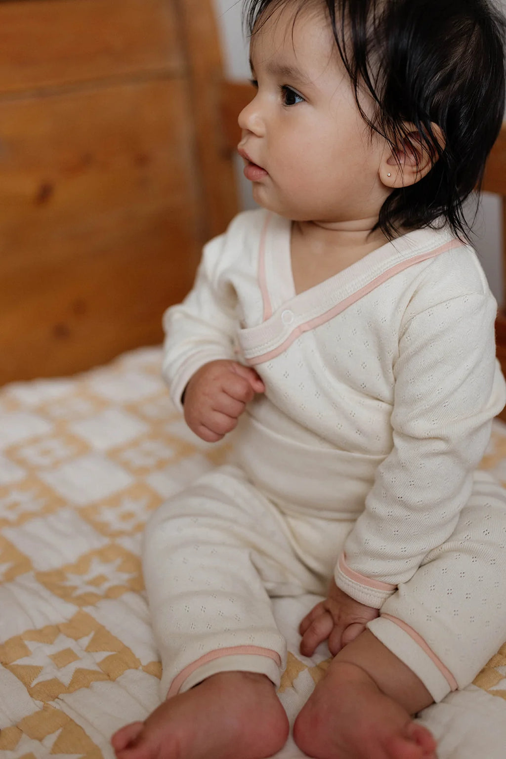 Milk and Petal Pointelle Wrap Onesie + Pant Set