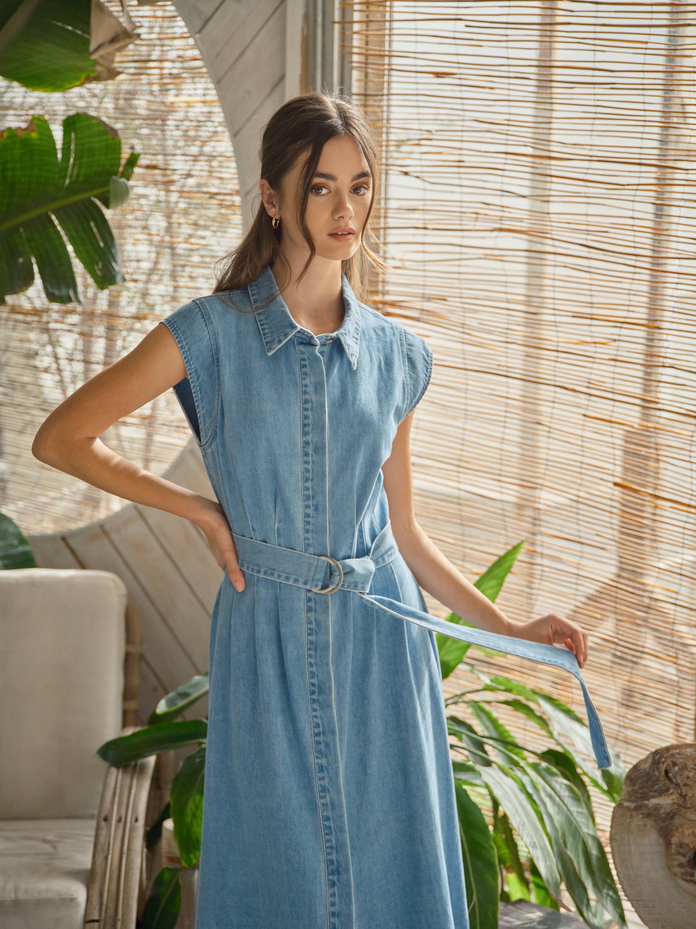 Cap Sleeve Belted Midi Dress