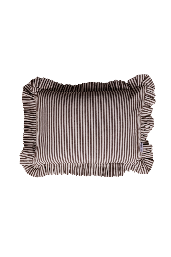 Ruffle Lumbar Pillow Cover Brown White Stripes