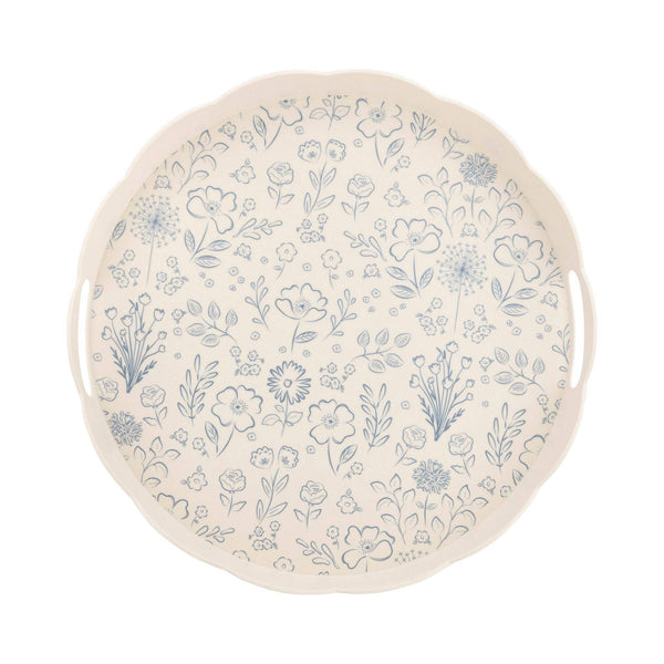 Round Scalloped Floral Bamboo Tray