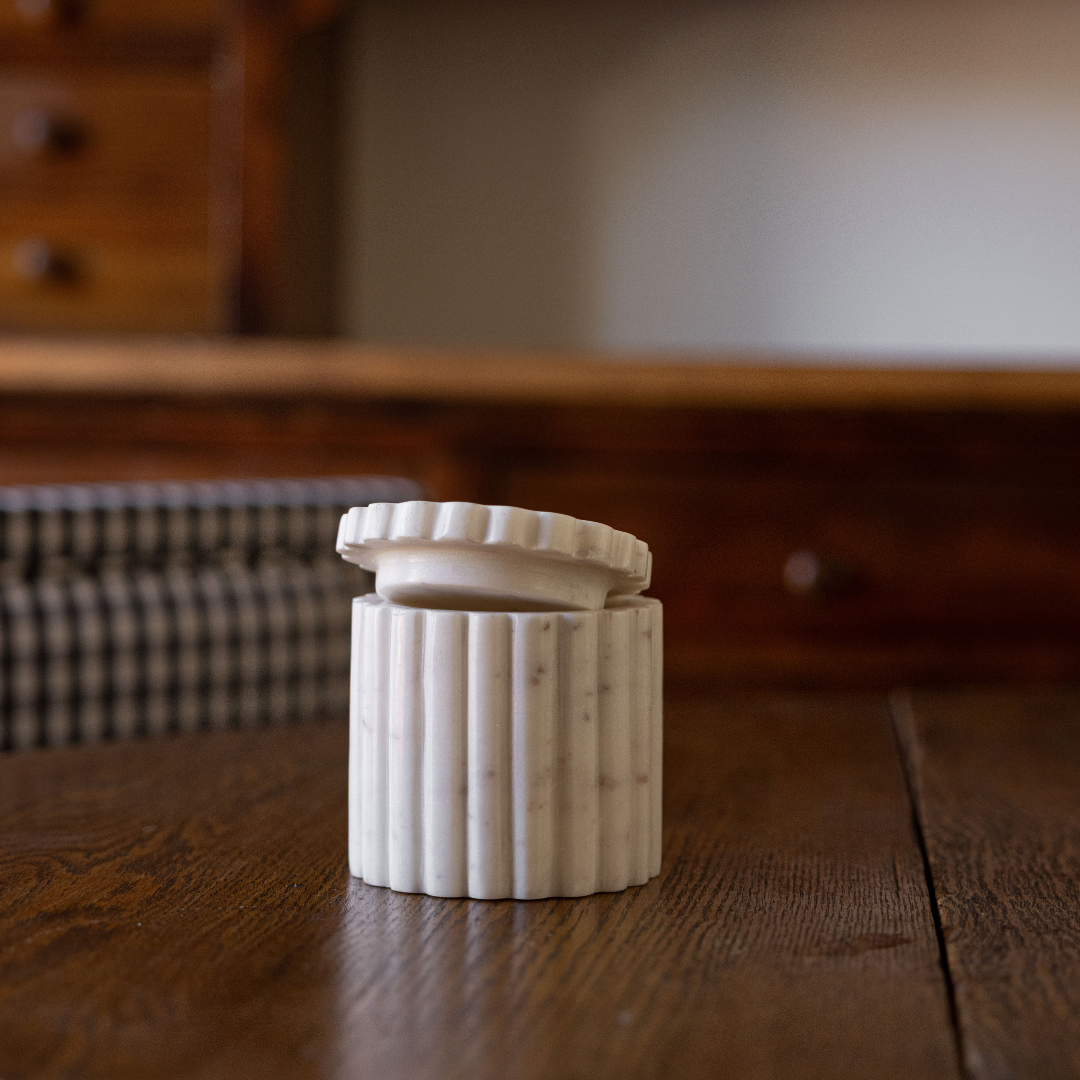 White Marble Fluted Jar Canister