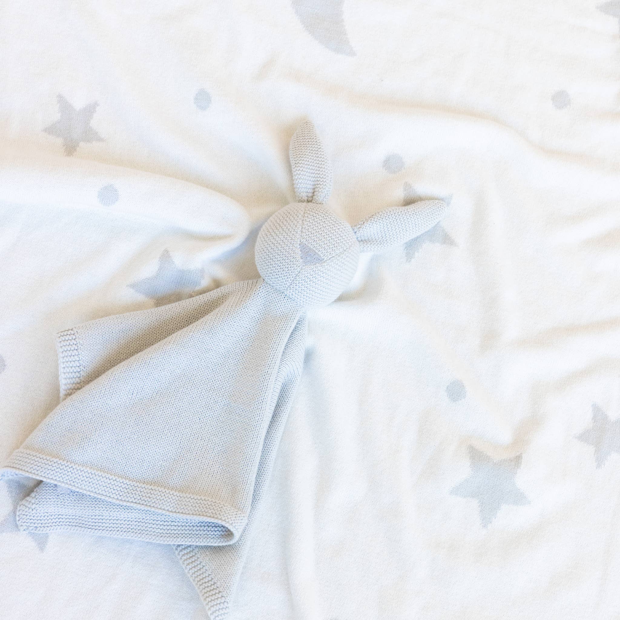 Gray Star Moon Bunny Lovey Blanket Set