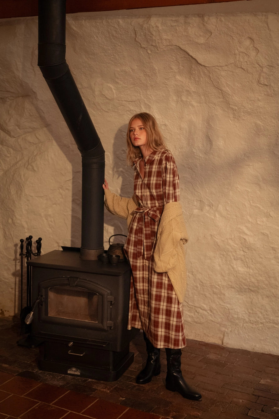 Plaid Button Down Belted Midi Dress