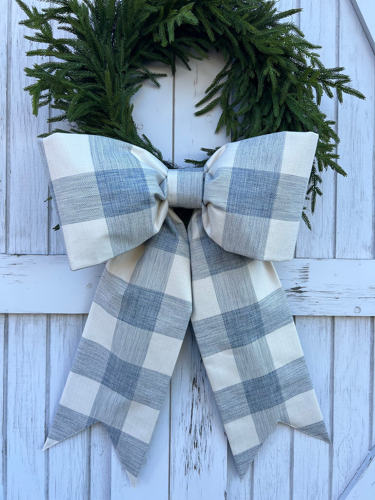 Blue and Cream Buffalo Plaid Bow