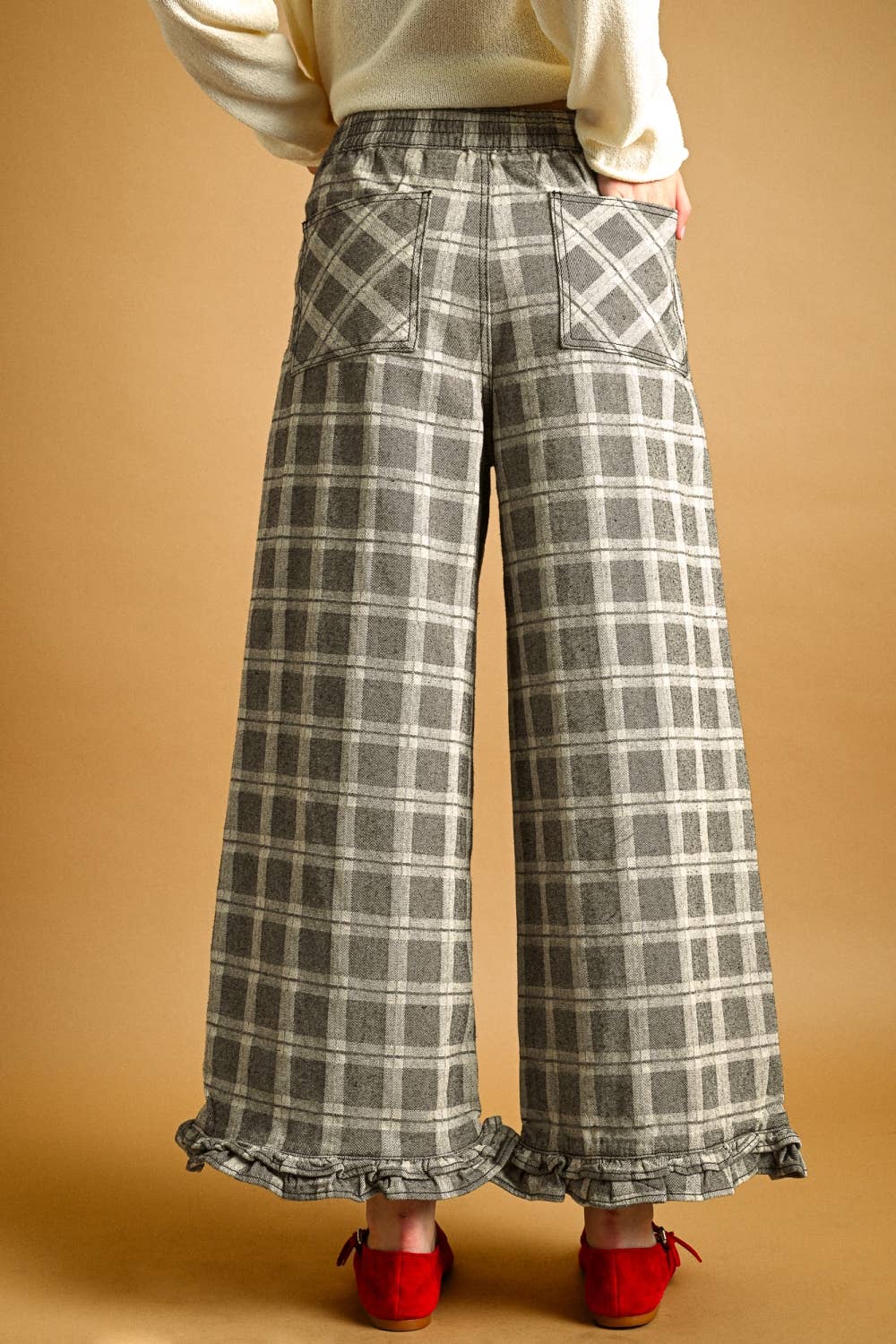 Ruffle Detail Plaid Pants