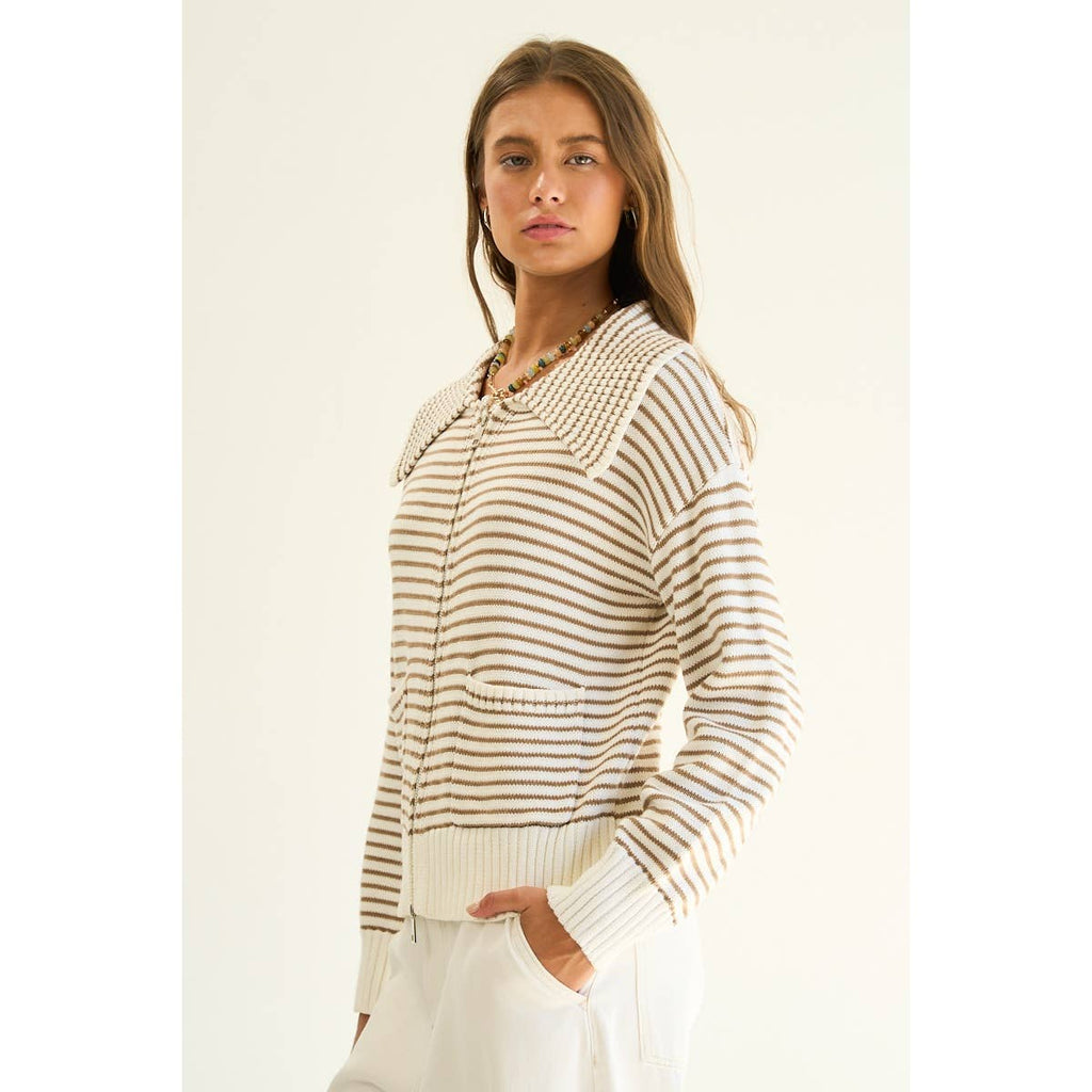Striped Zip-Up Sweater