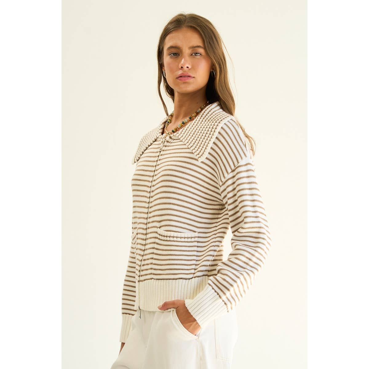 Striped Zip-Up Sweater