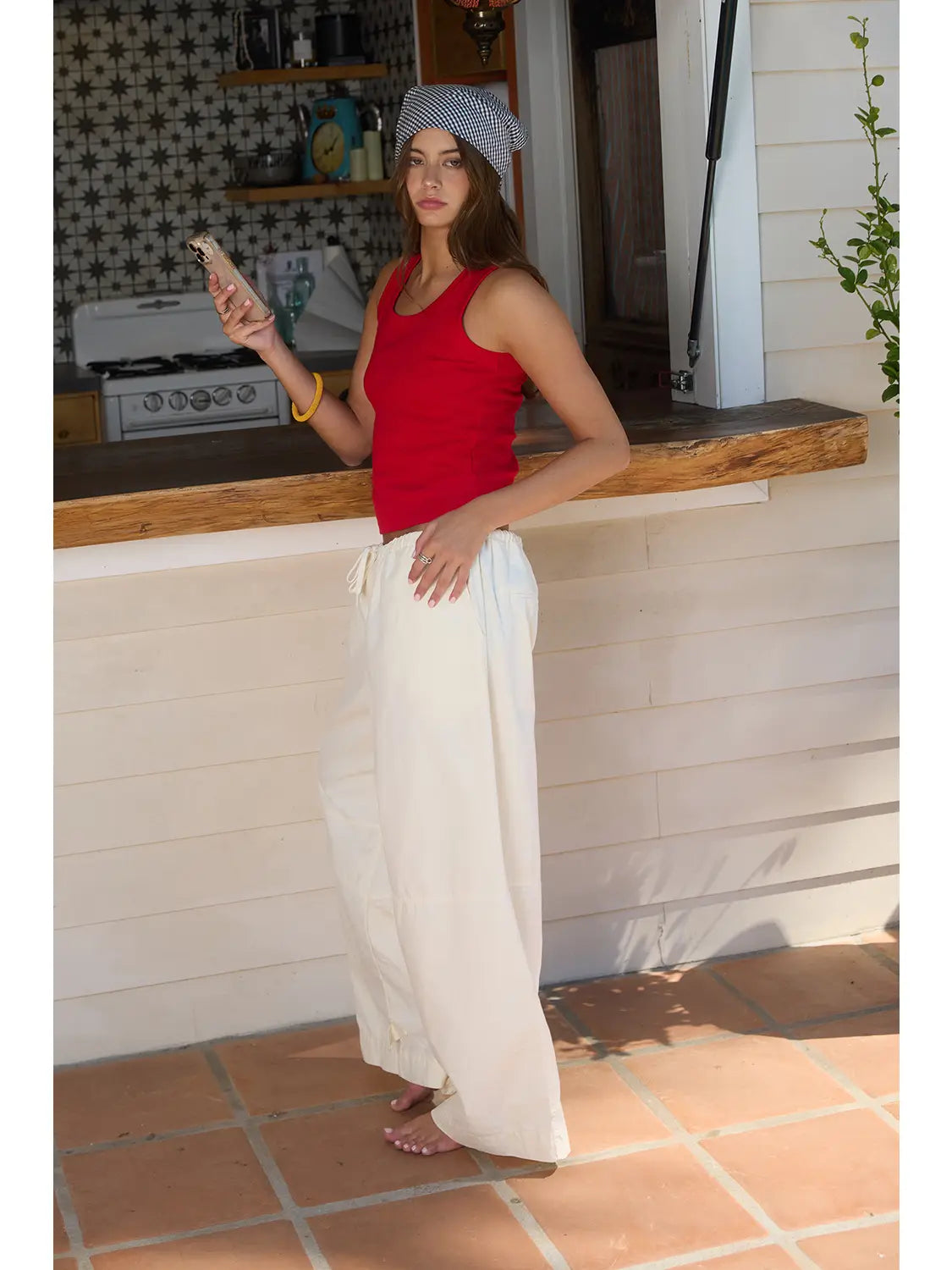 Ribbed Scoop-Neck Tank Top in Red
