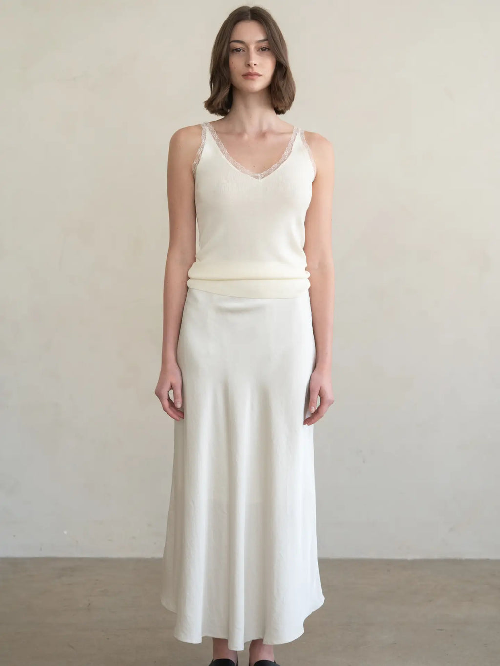 Soft Drape Satin Skirt in Ivory
