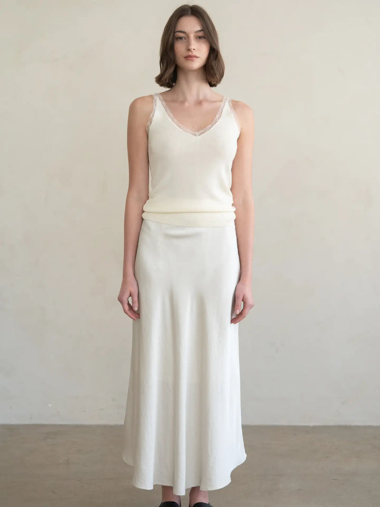 Soft Drape Satin Skirt in Ivory
