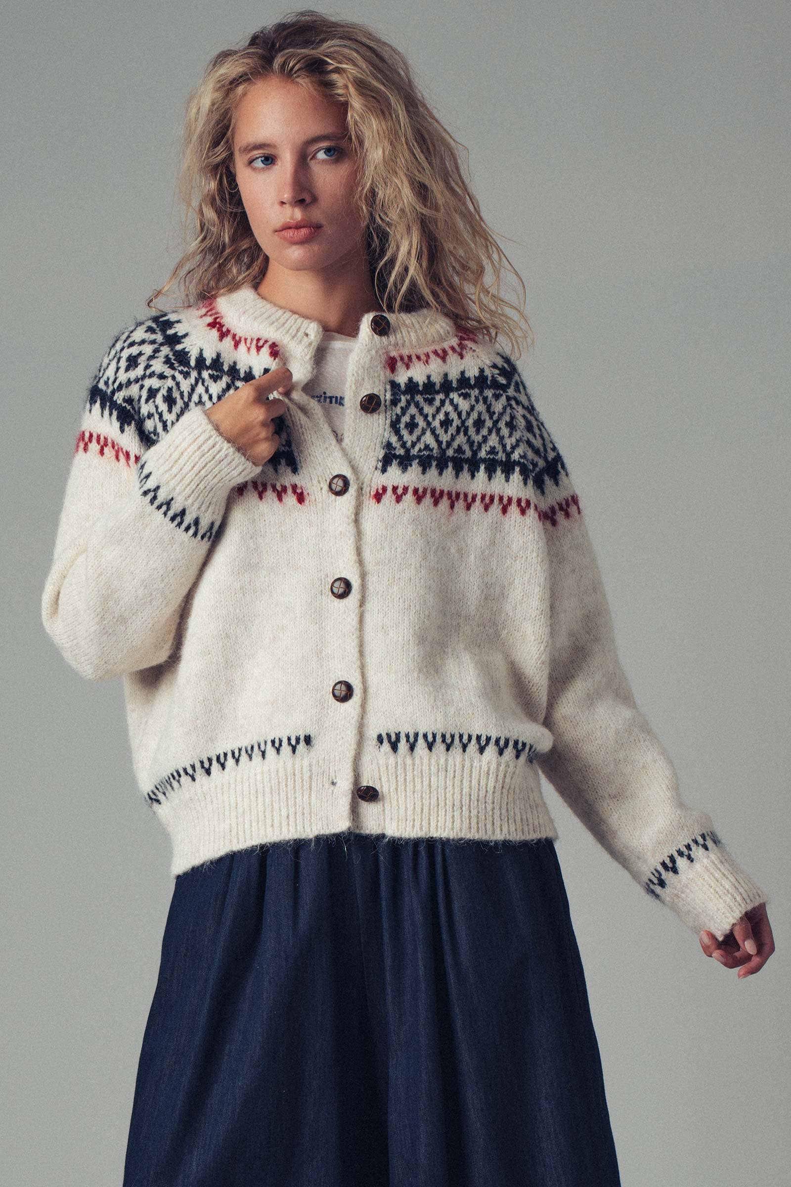 Fair Isle Nordic Toggle Knit Cardigan
