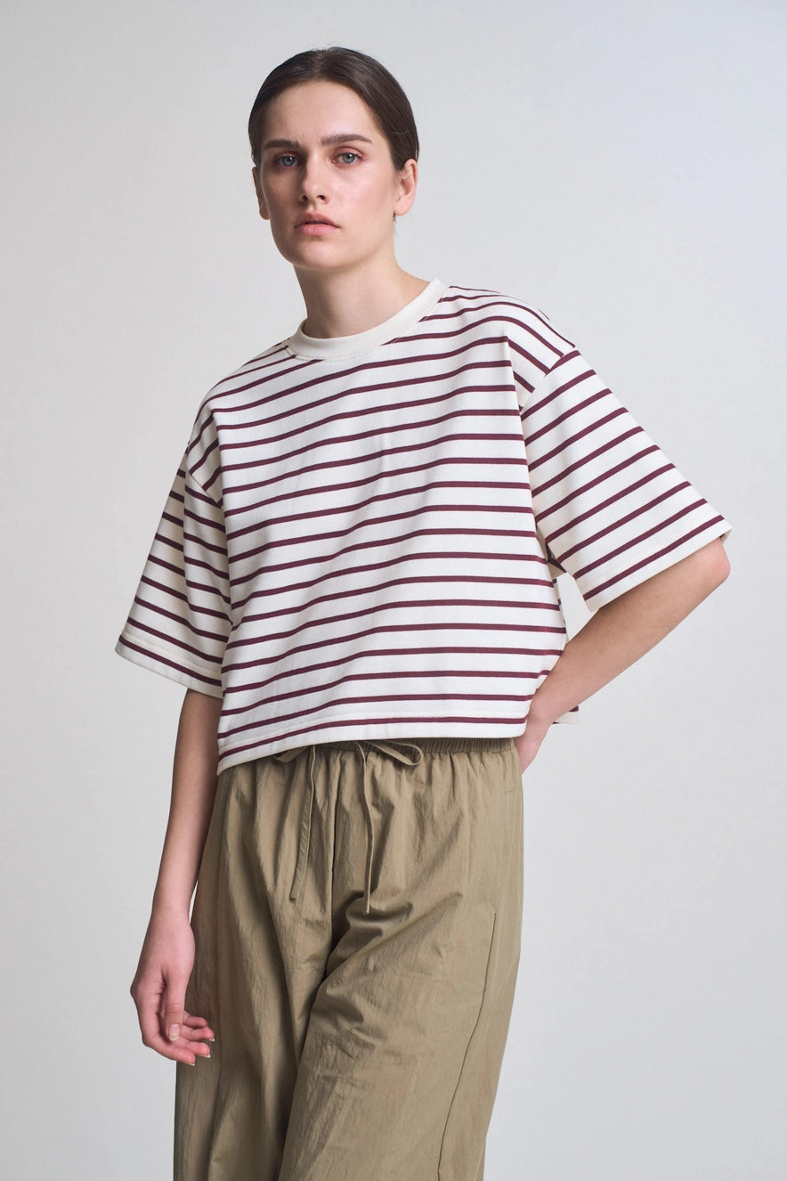 Loose Fit Cropped Stripe T-Shirt