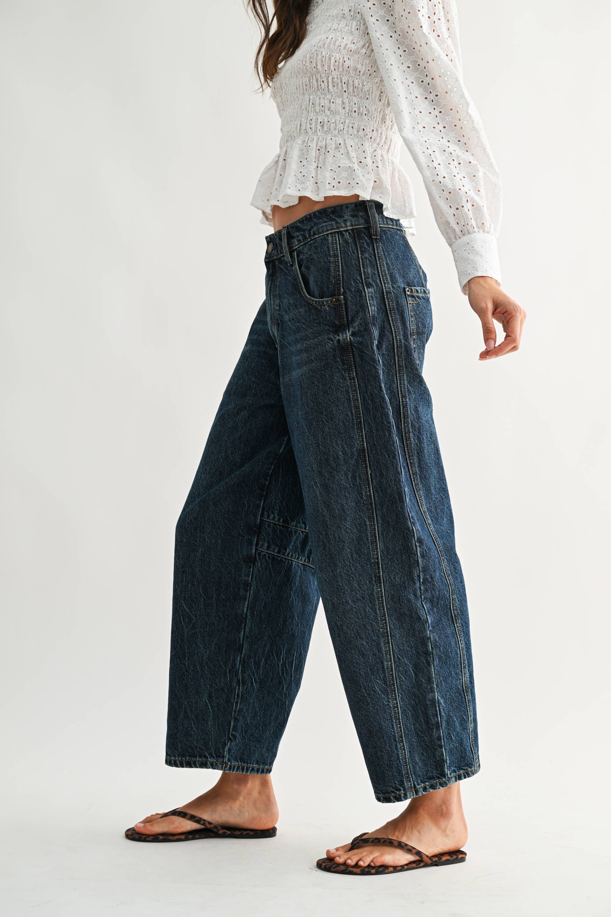 Wide-Leg Dark Wash Denim Jeans