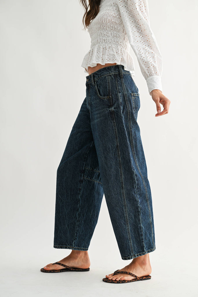 Wide-Leg Dark Wash Denim Jeans