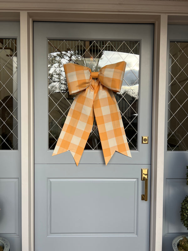 Cream and Orange Gingham Bow