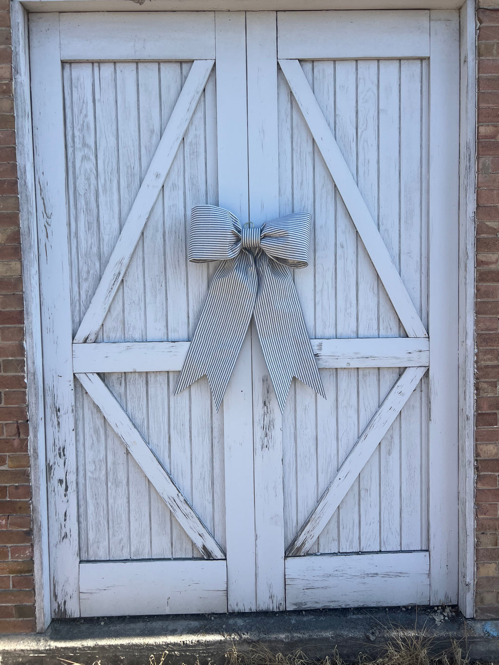 Blue and White Ticking Stripe Bow