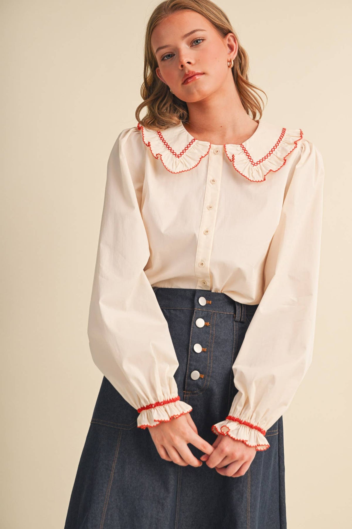 Doll Collar Button Up Top