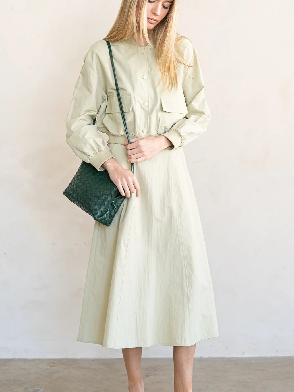 Side Pocket Flare Woven Long Skirt