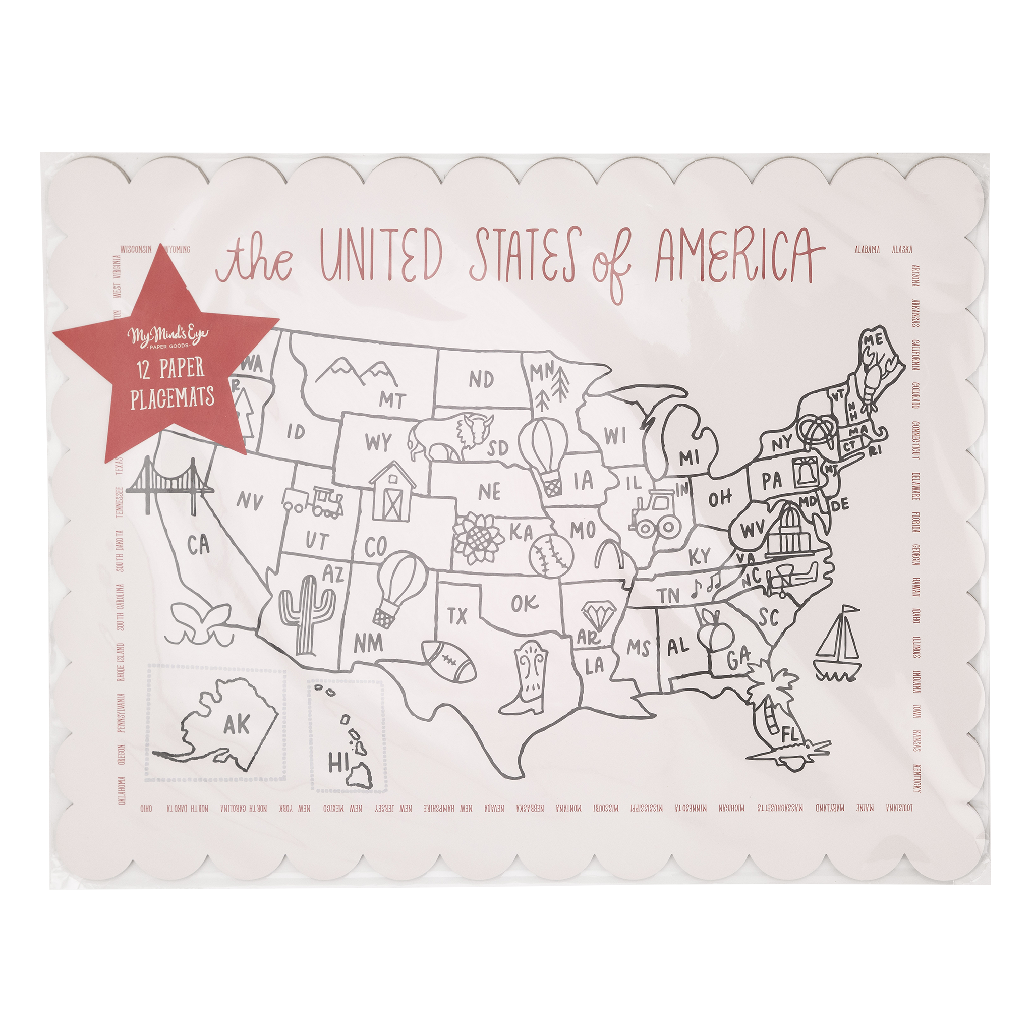 Color the USA Map Paper Placemats