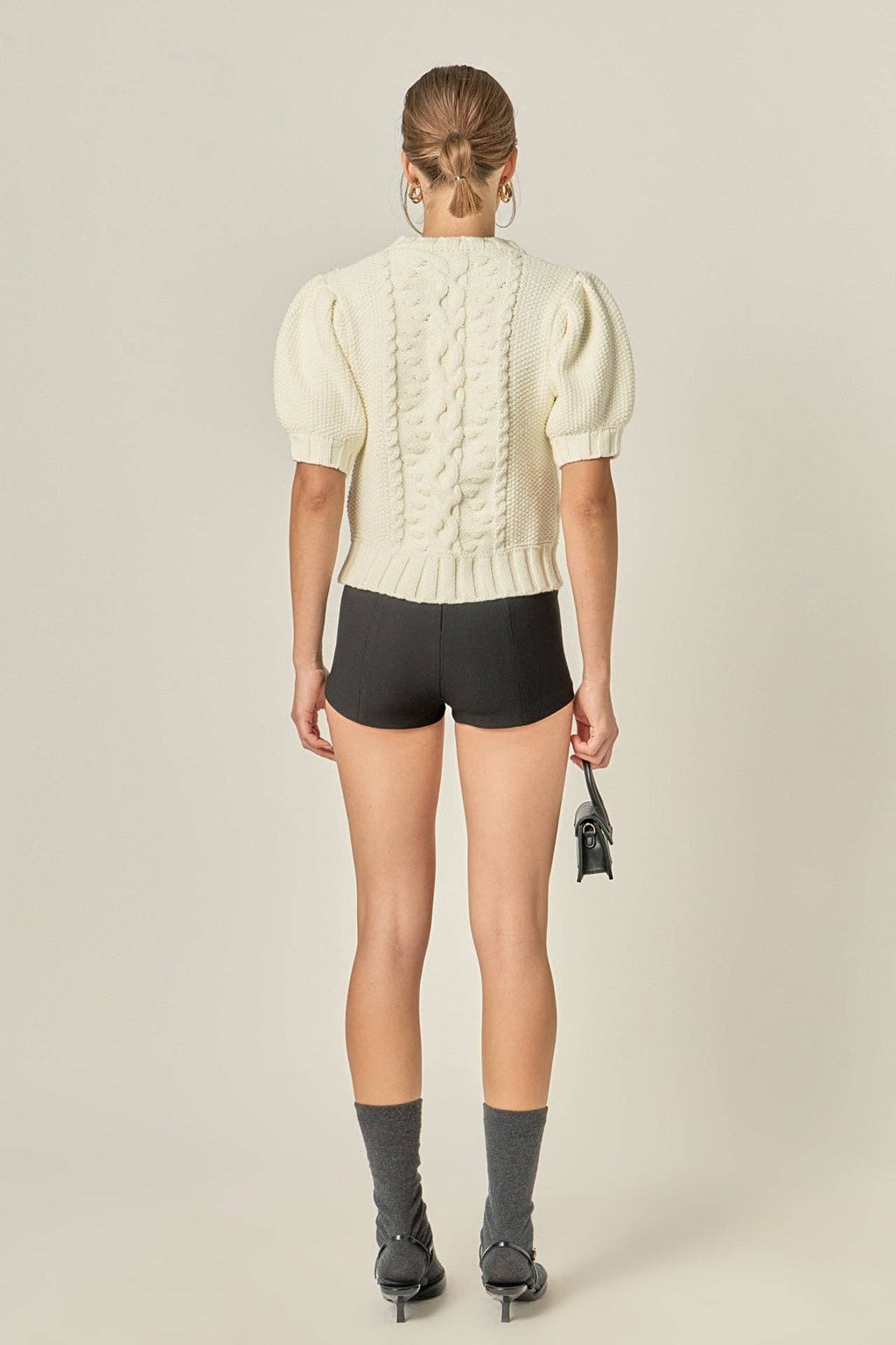 Flower Detail Puff Sleeve Knit Top