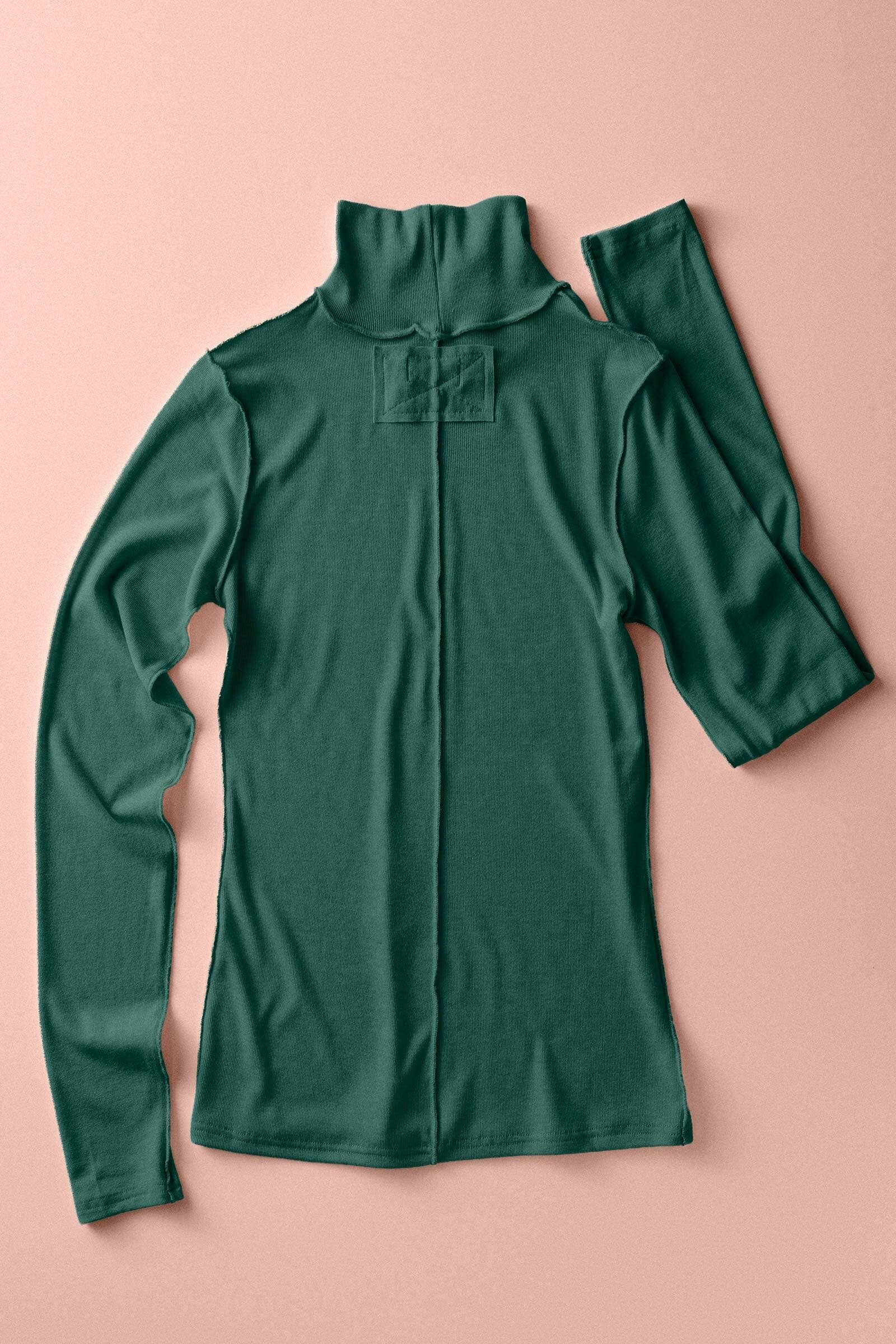 Contrast Seam Turtleneck Knit Top