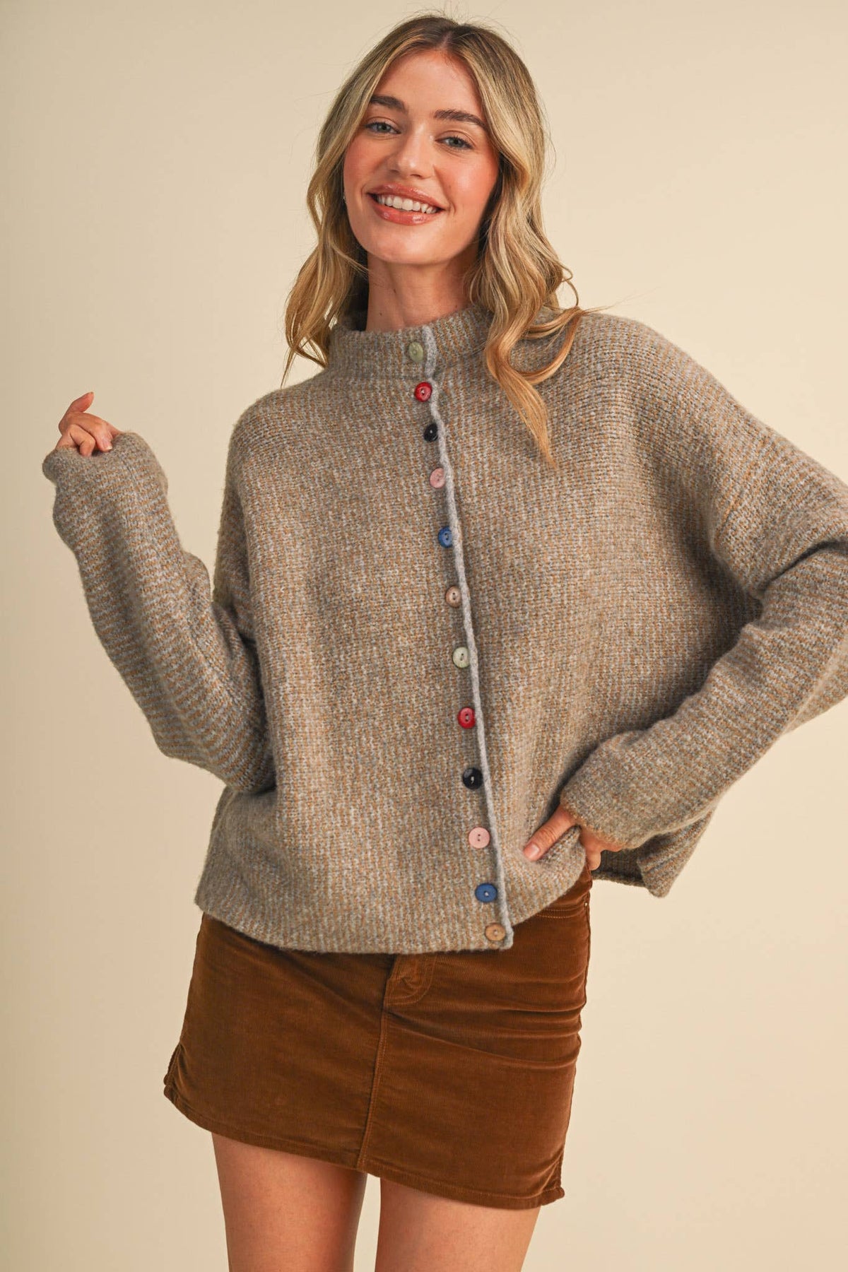 Striped Sweater Cardigan with Colorful Buttons