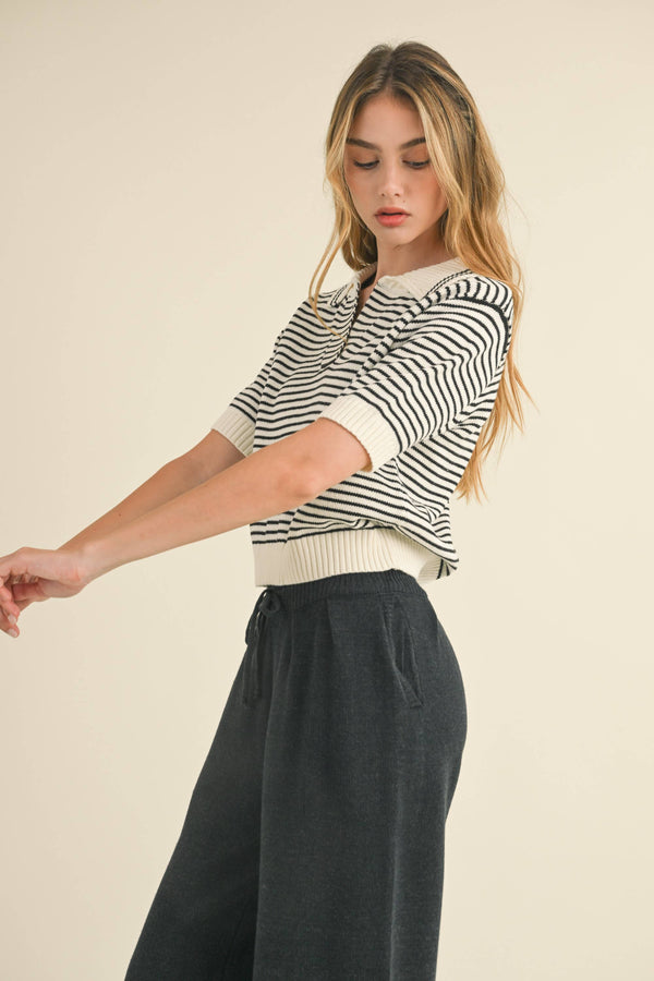 Stripe Collar Knitted Top