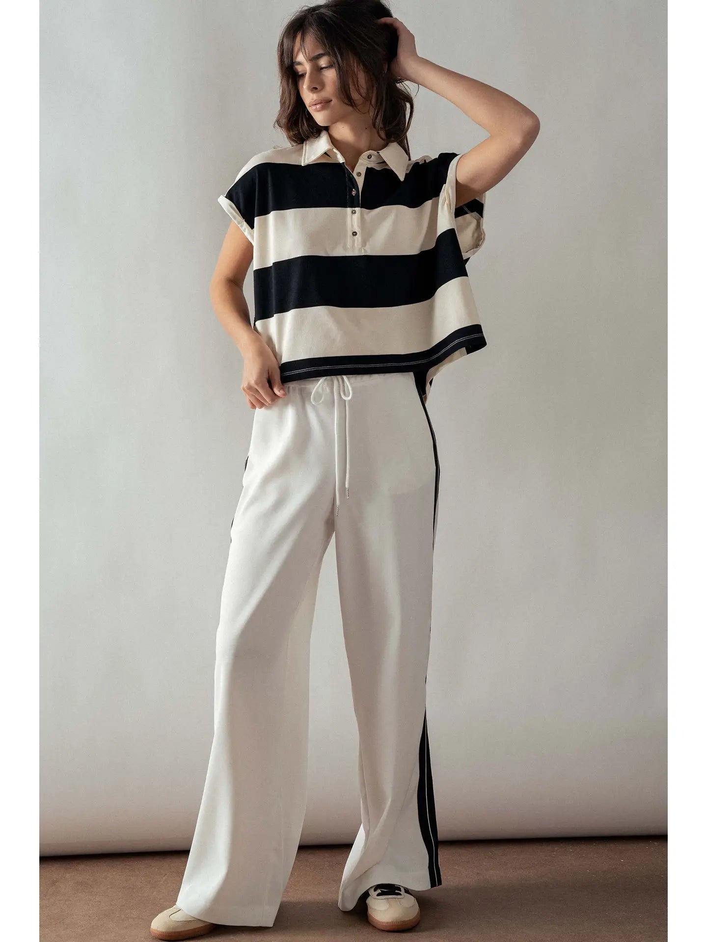 Dolman Sleeve Polo Shirt in Ivory Black