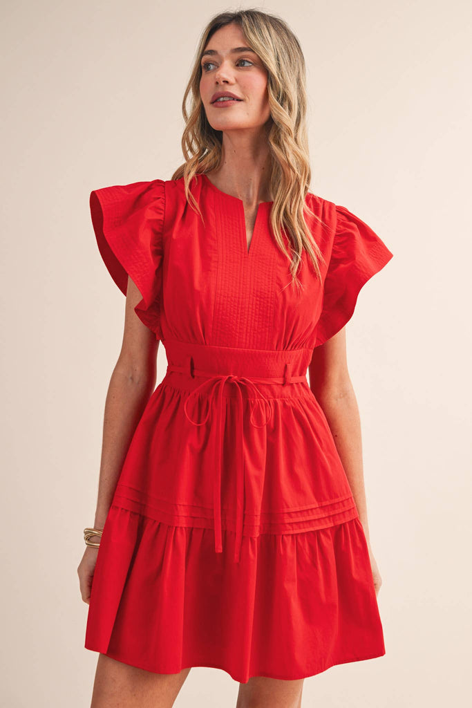 Embroidered Pin Tuck Mini Dress