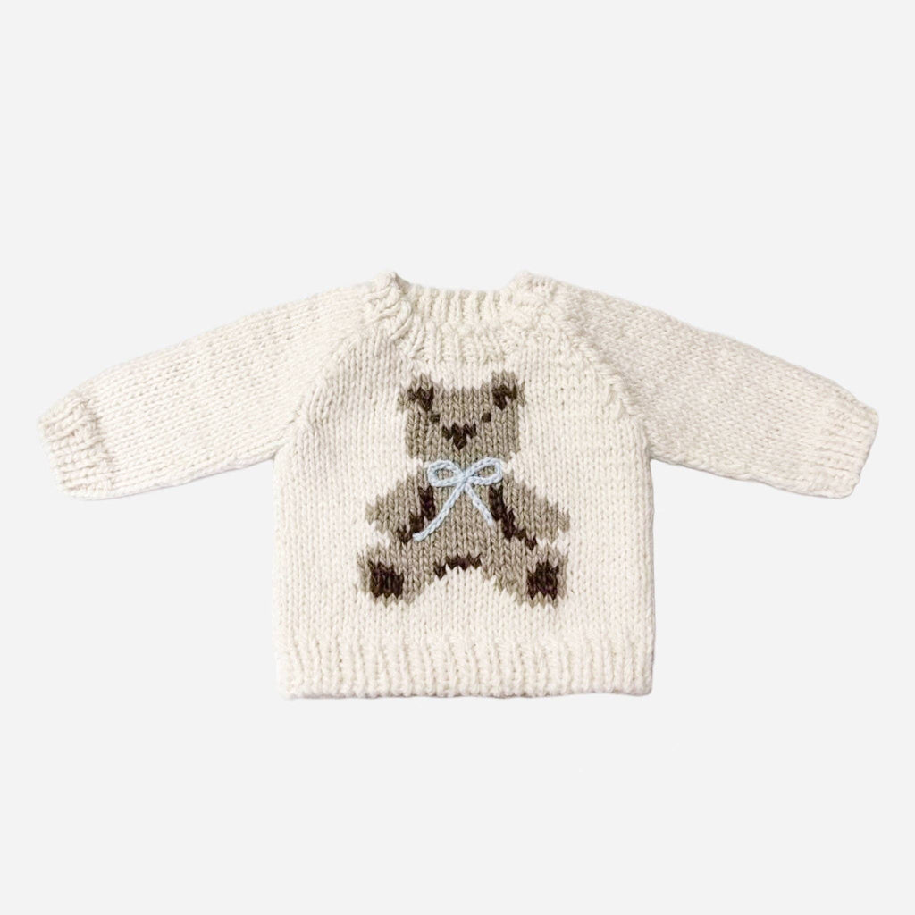 Teddy Bear Blue Bow Sweater