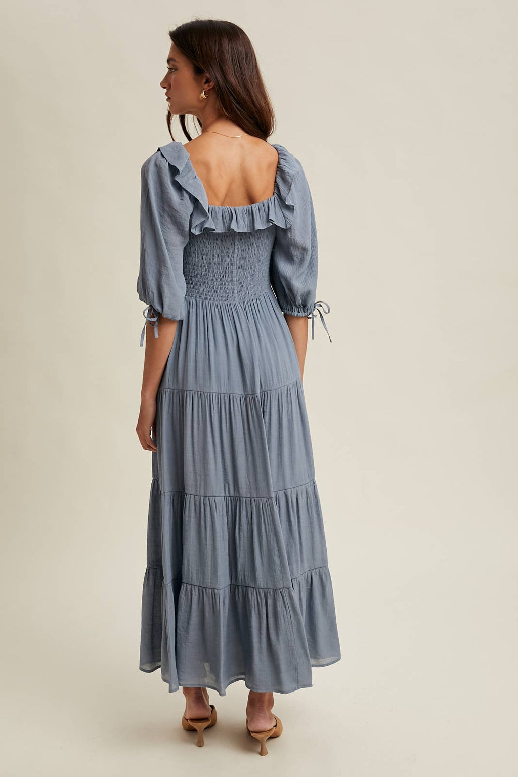 Ruffle Detail Tiered Midi Dress