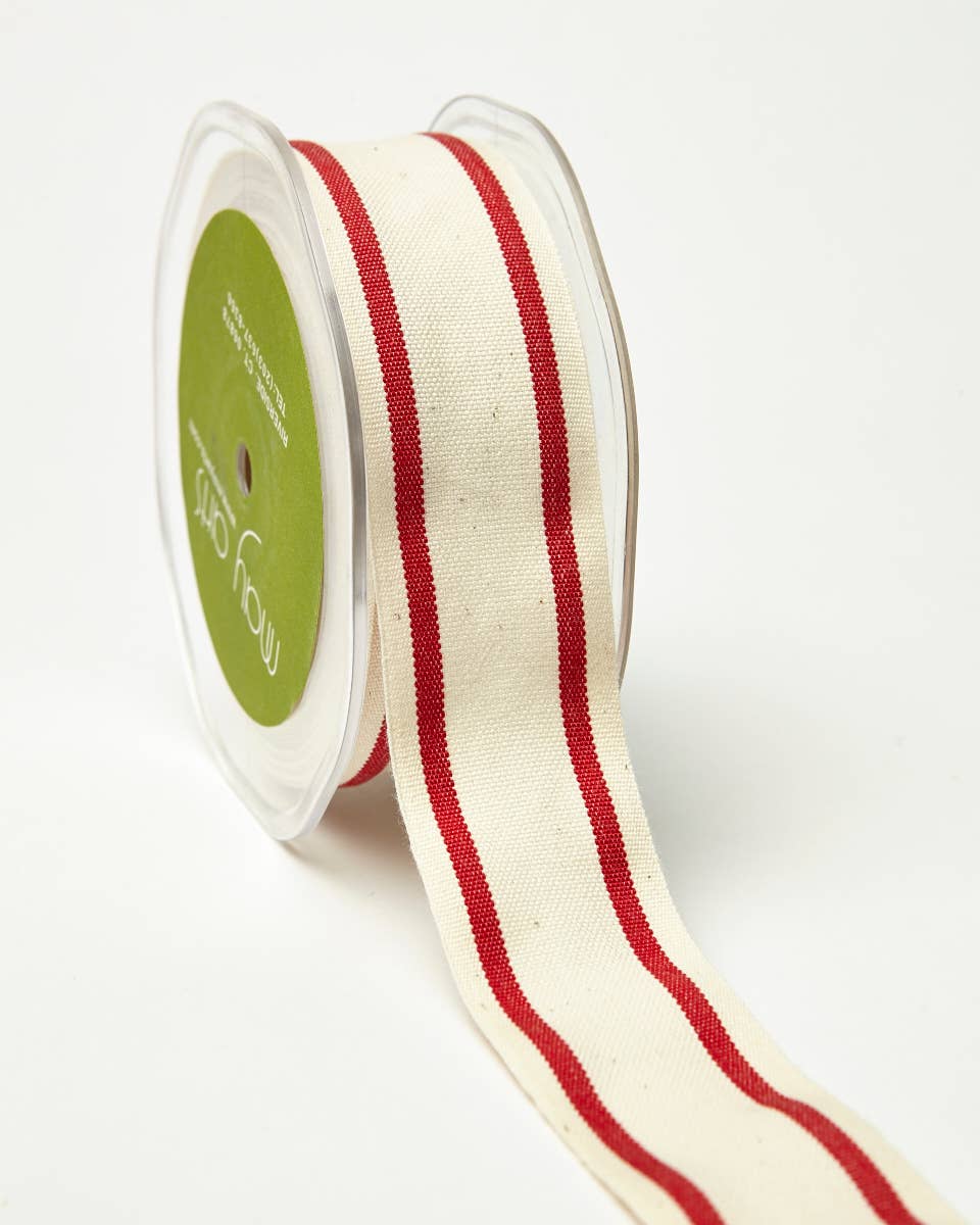 Woven Cotton Red Double Stripes Ribbon