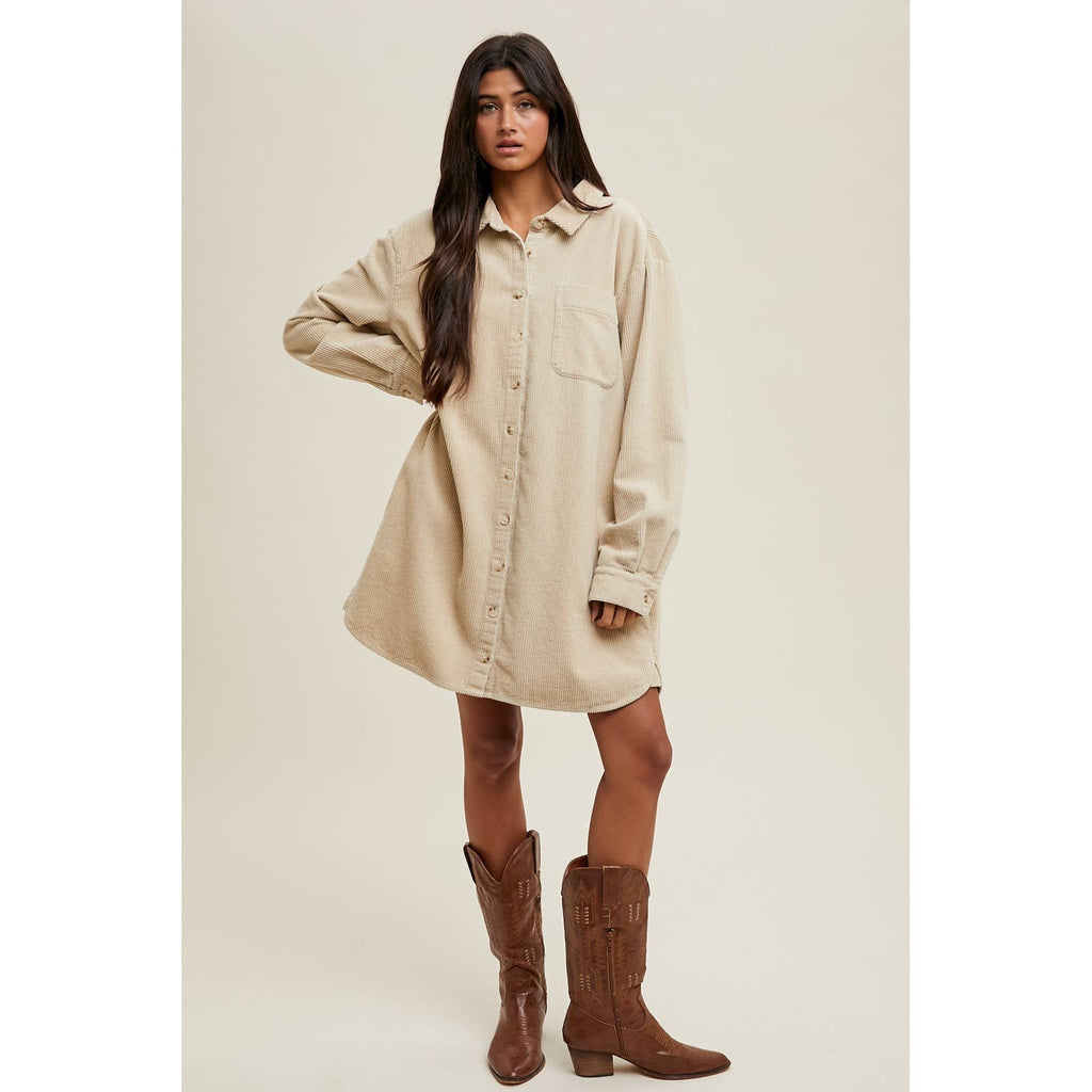 Corduroy Mini Shirt Dress