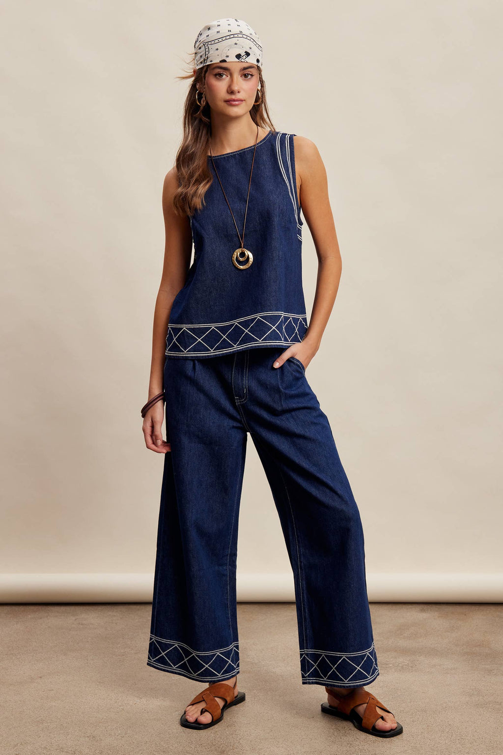 Denim Tank & Pants Set in Washed Indigo
