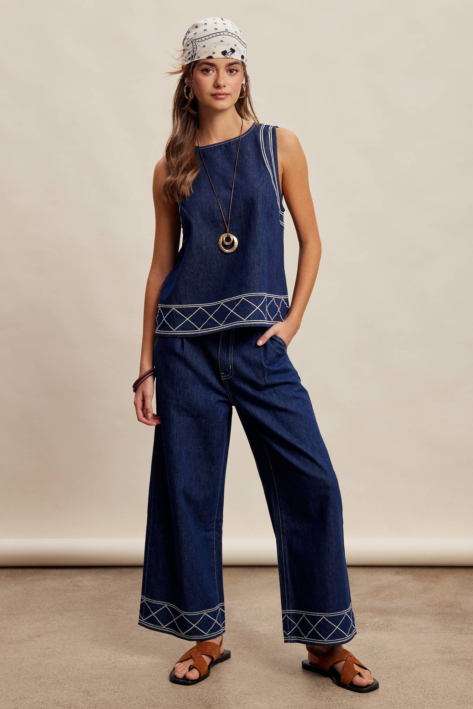 Denim Tank & Pants Set in Washed Indigo