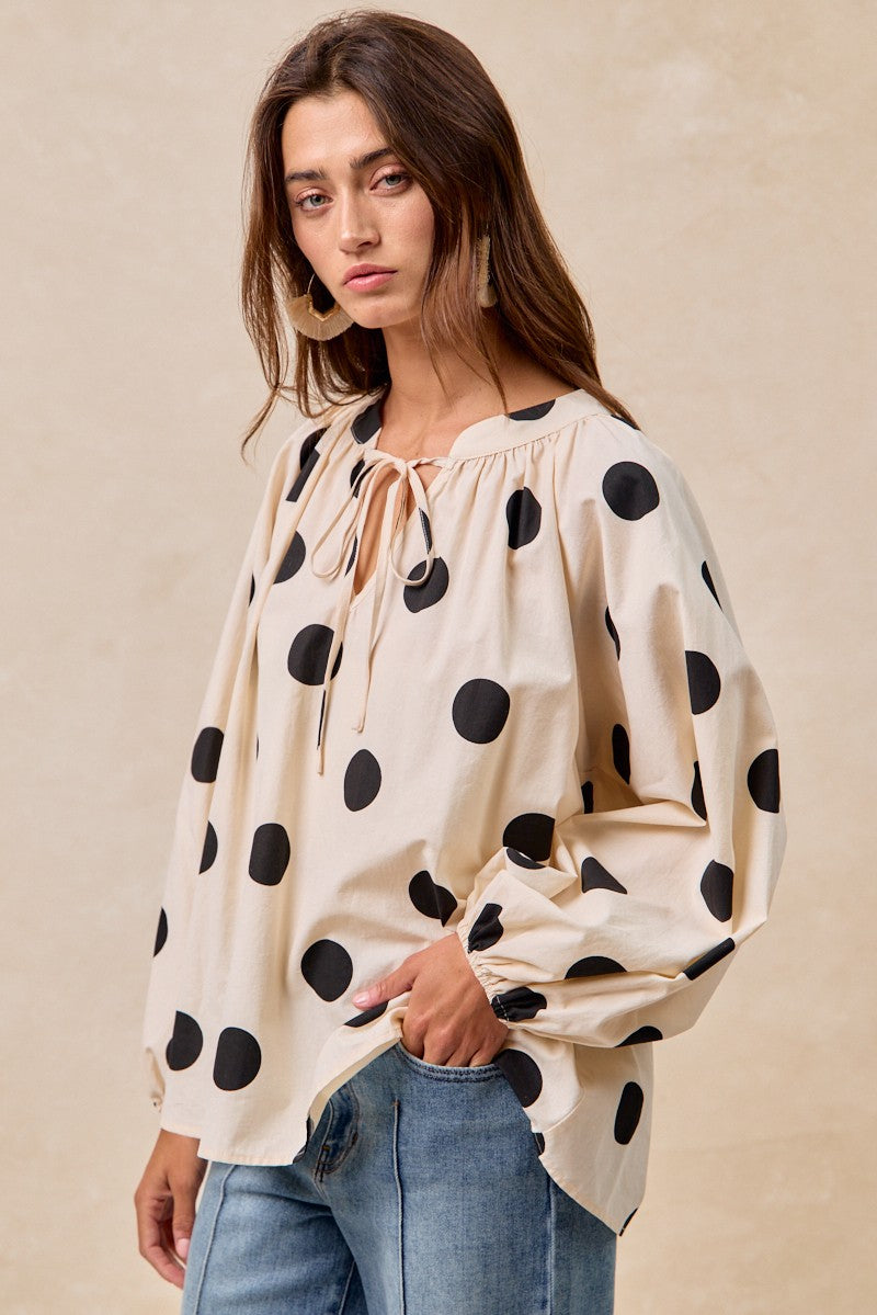 Polka Dot Exaggerated Balloon Sleeves Top