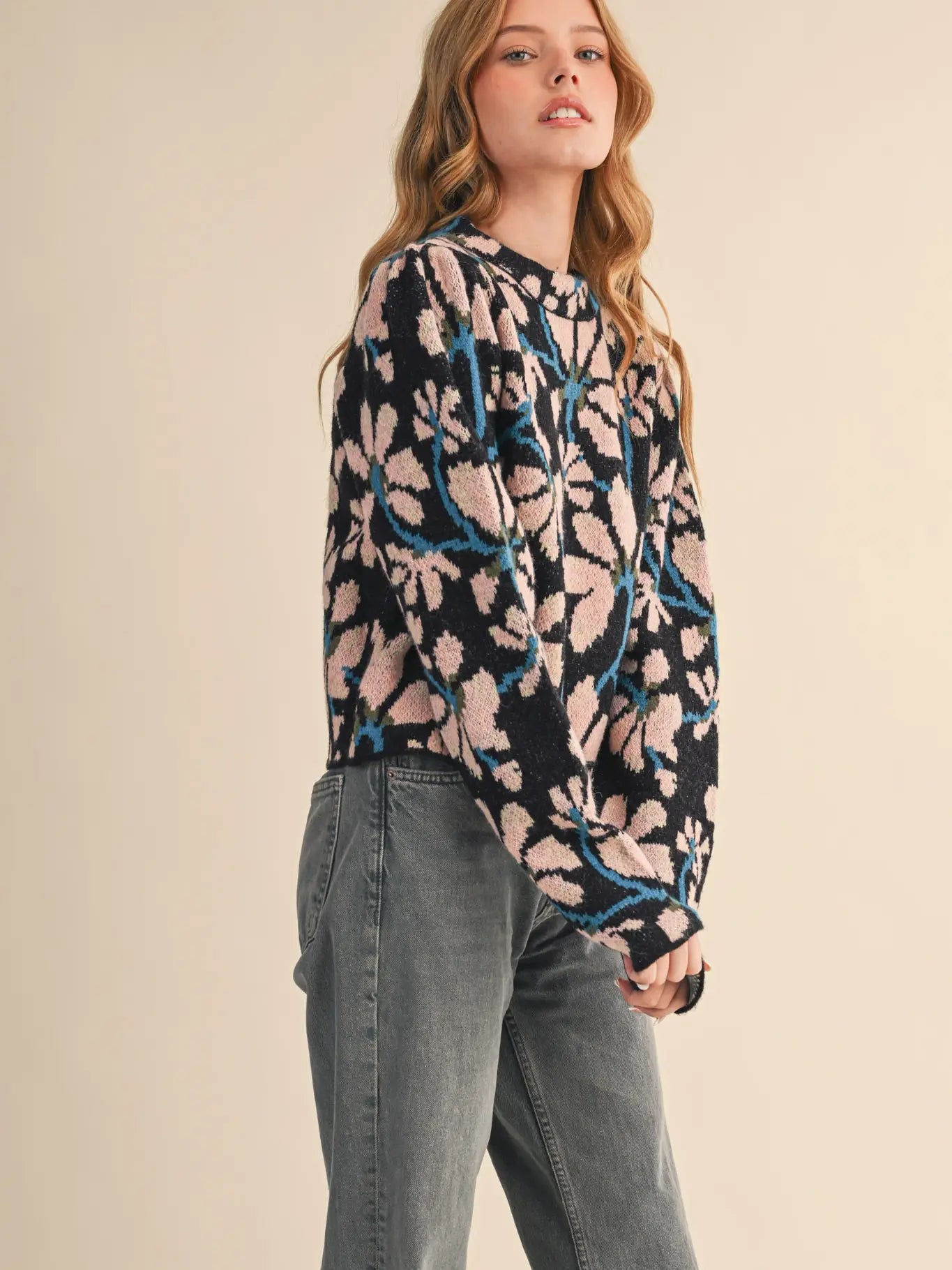 Floral Mock Neck Sweater