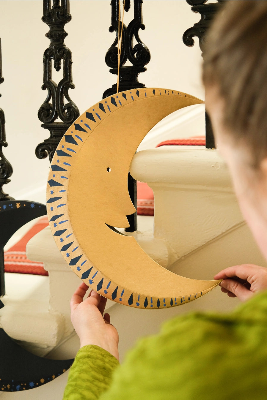 Large Golden Moon Paper Ornament