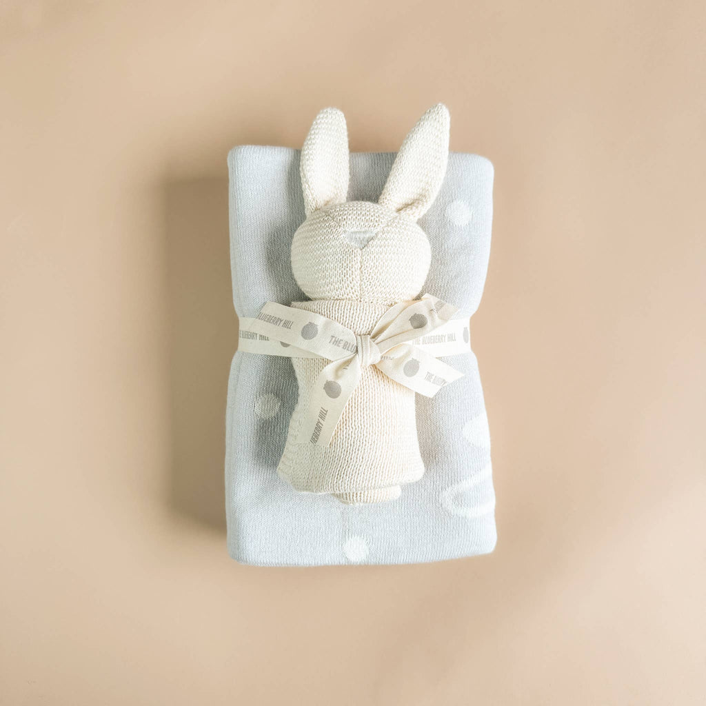 Gray Star Moon Bunny Lovey Blanket Set