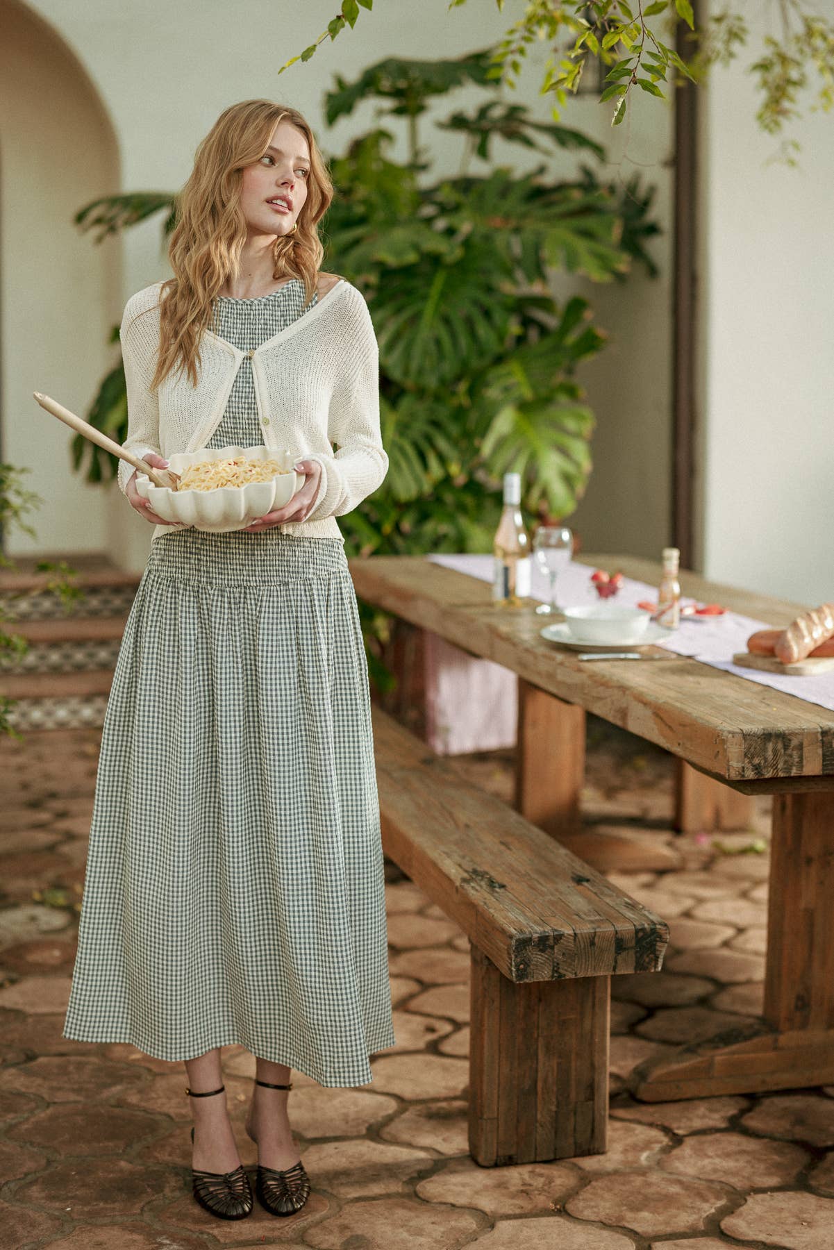 Mini Gingham Sleeveless Long Dress