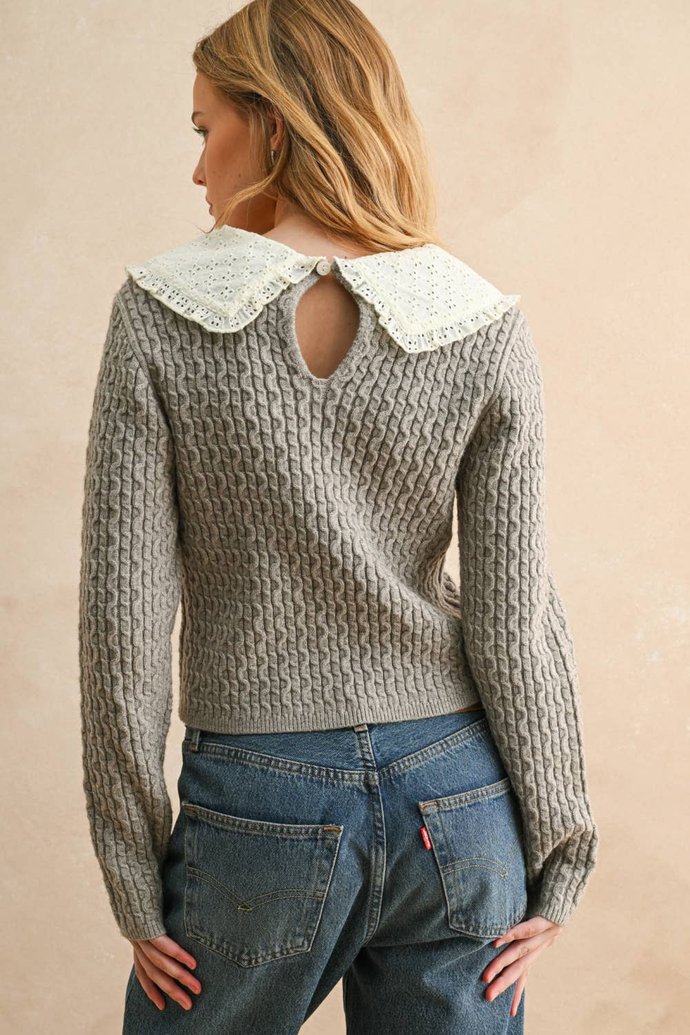 Crochet Collar Cable Knit Blouse