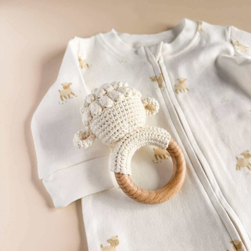 Cream Lamb Teether Rattle