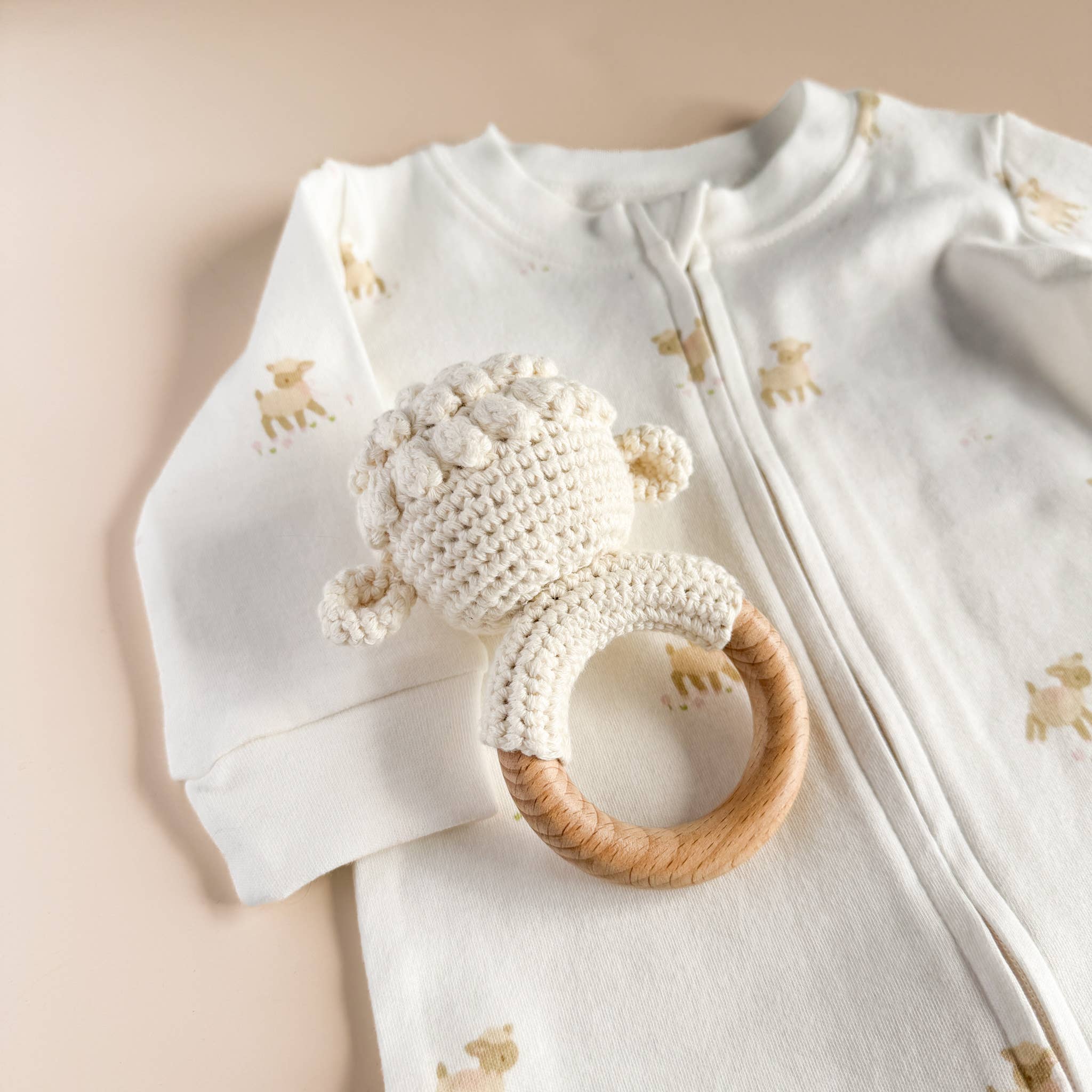 Cream Lamb Teether Rattle